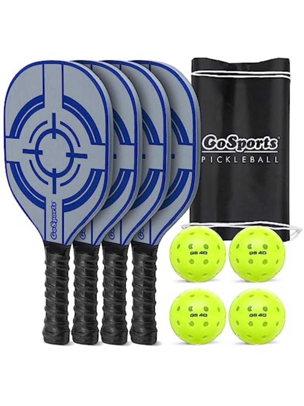 Pickleball Paddle Set 4 Wooden Paddles 4 Balls Carry Case